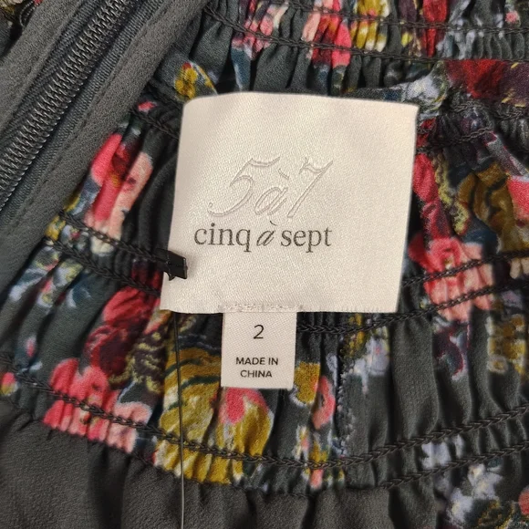 Cinq A Sept Daija Tiered Floral-print Chiffon Mini Dress In Charcoal Size 2 - Picture 4 of 9